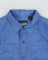 Vintage 1990s Steel Blue Silk Long Sleeve Shirt - L