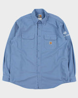 Vintage Carhartt FR Eggshell Blue Long Sleeve Workwear Shirt - L