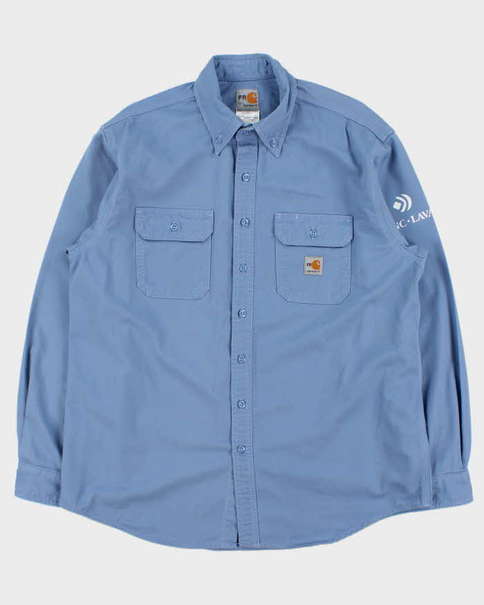 Vintage Carhartt FR Eggshell Blue Long Sleeve Workwear Shirt - L