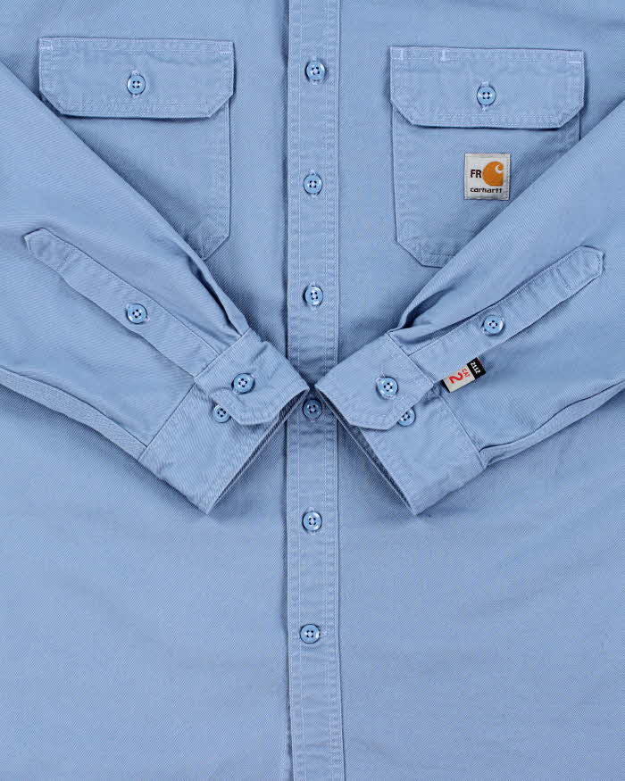 Vintage Carhartt FR Eggshell Blue Long Sleeve Workwear Shirt - L