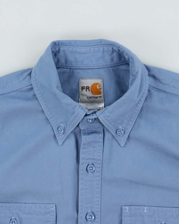 Vintage Carhartt FR Eggshell Blue Long Sleeve Workwear Shirt - L
