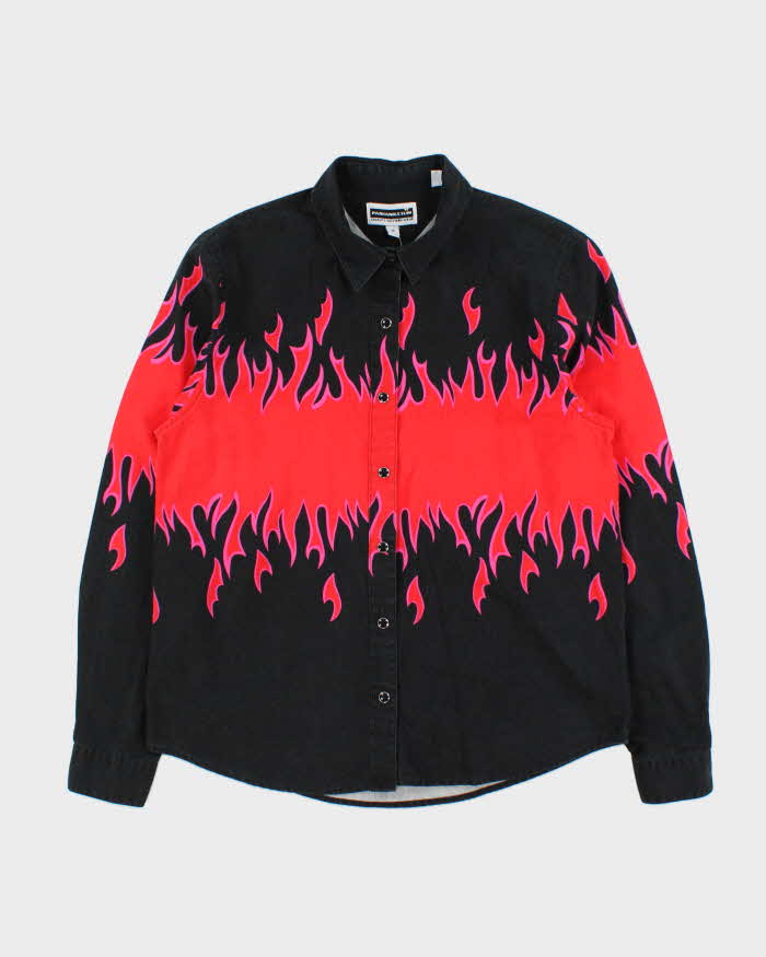 Vintage 1990s Panhandle Slim Western Snap Button Flames Long Sleeve Shirt - M