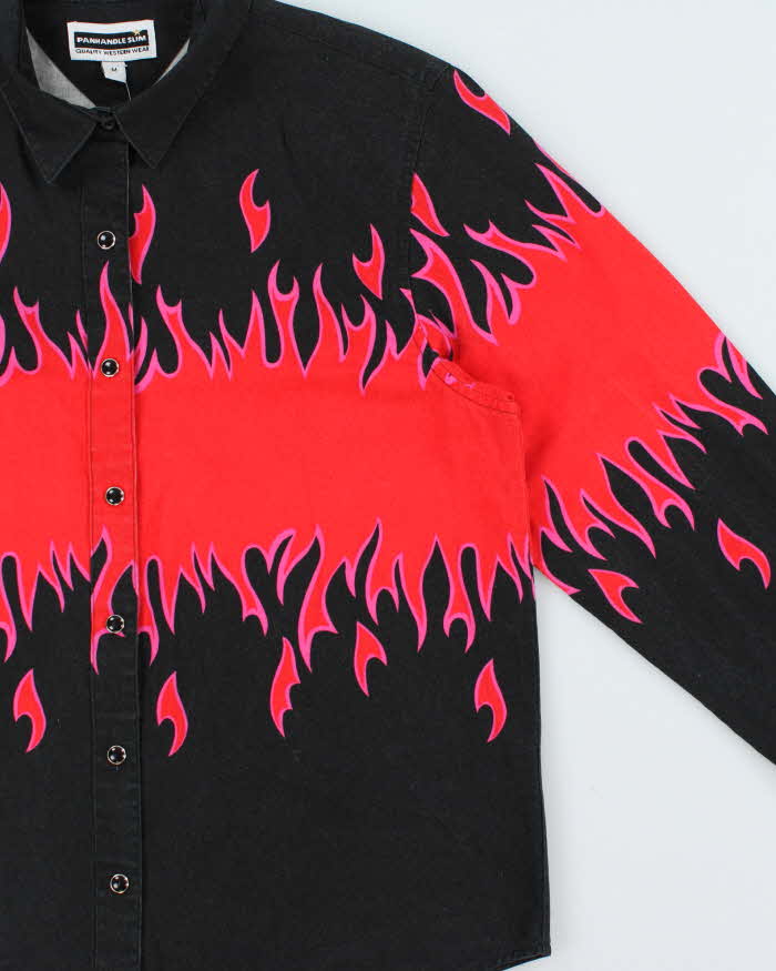 Vintage 1990s Panhandle Slim Western Snap Button Flames Long Sleeve Shirt - M