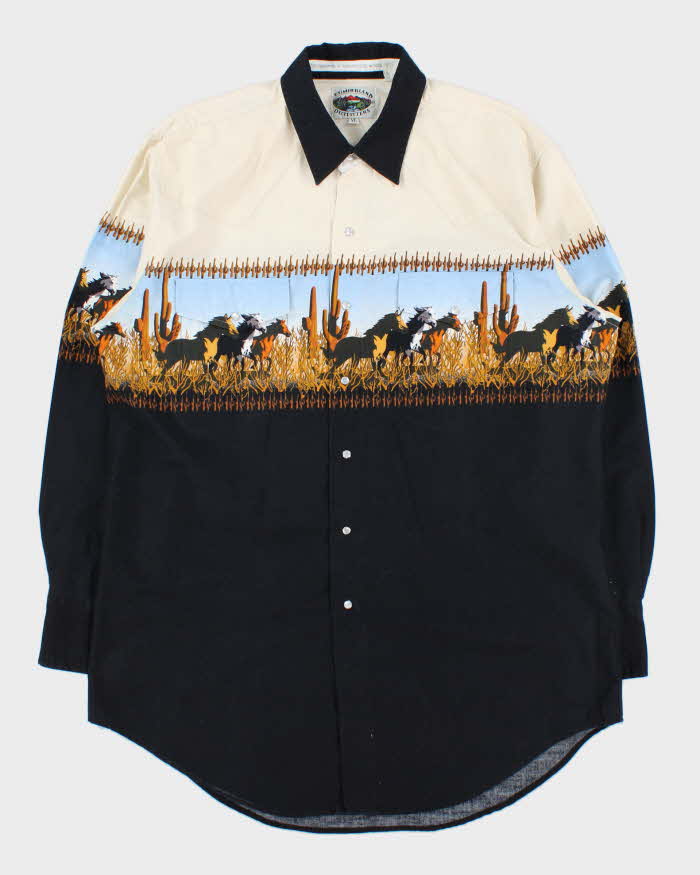 Vintage 1990s Cumberland Outfitters Snap Button Wild Horse Long Sleeve Western Shirt - XL