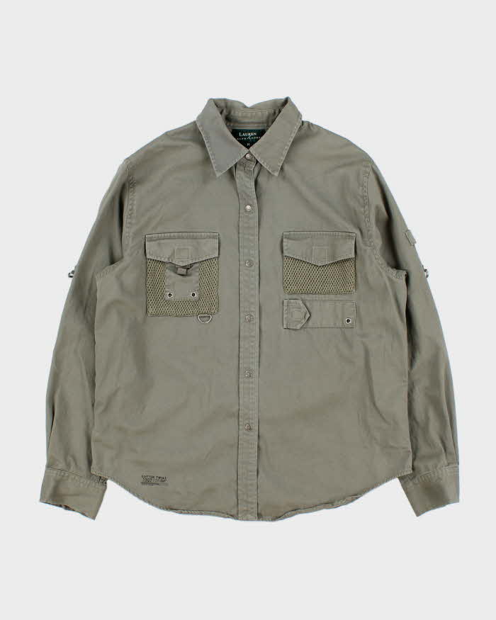 Vintage Y2K 00s Lauren Ralph Lauren Khaki Snap Button Long Sleeve Utility Shirt - M