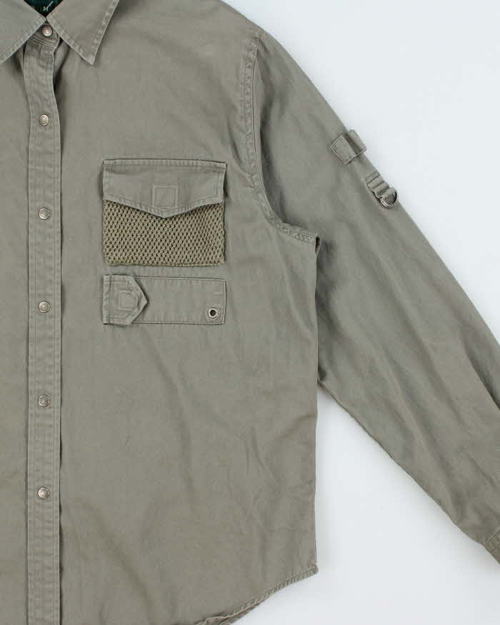 Vintage Y2K 00s Lauren Ralph Lauren Khaki Snap Button Long Sleeve Utility Shirt - M