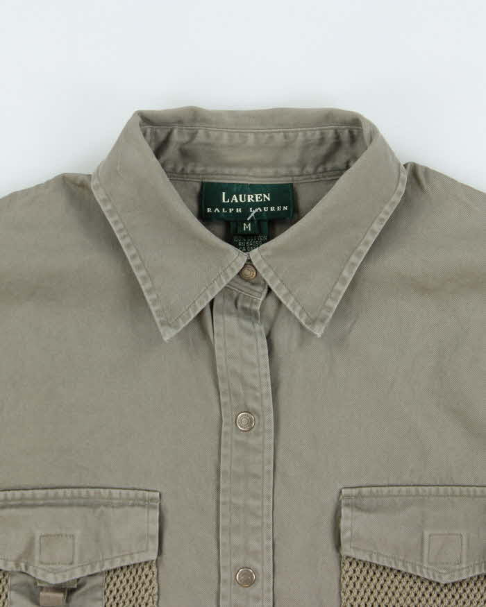 Vintage Y2K 00s Lauren Ralph Lauren Khaki Snap Button Long Sleeve Utility Shirt - M