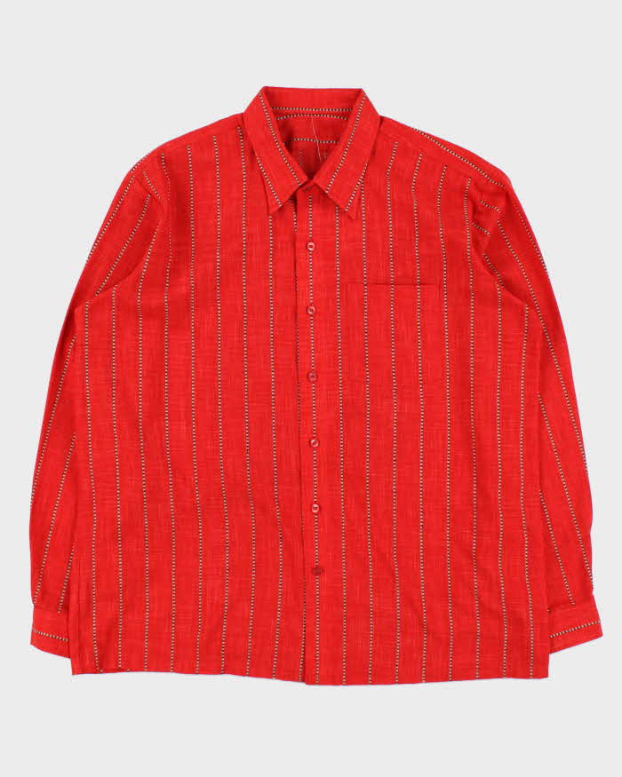 Vintage 1980s Linen Blend Striped Long Sleeve Shirt - XL