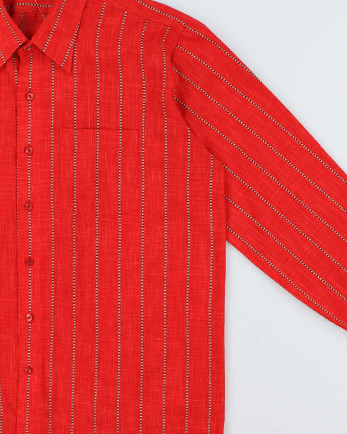 Vintage 1980s Linen Blend Striped Long Sleeve Shirt - XL