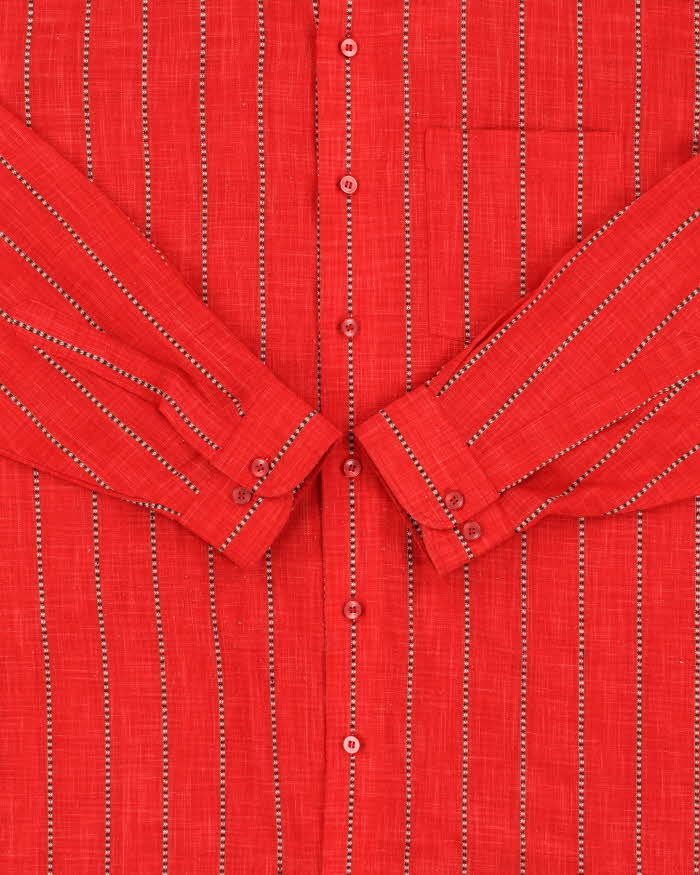 Vintage 1980s Linen Blend Striped Long Sleeve Shirt - XL