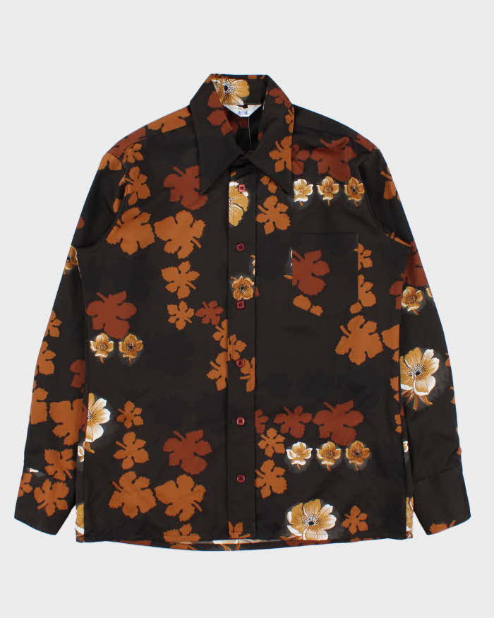 Vintage 1970s Briar House Satin Floral Long Sleeve Shirt - L