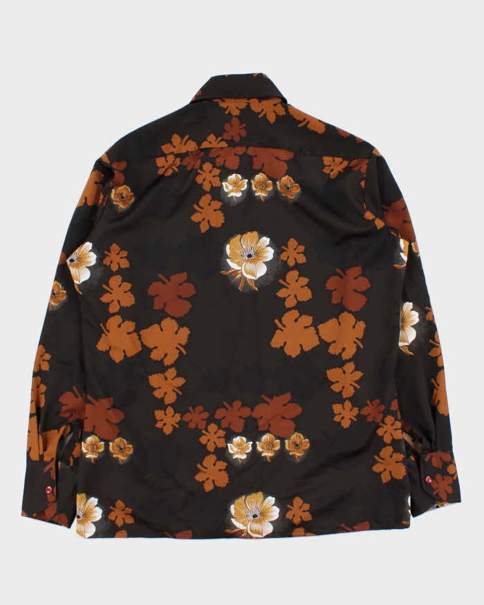 Vintage 1970s Briar House Satin Floral Long Sleeve Shirt - L