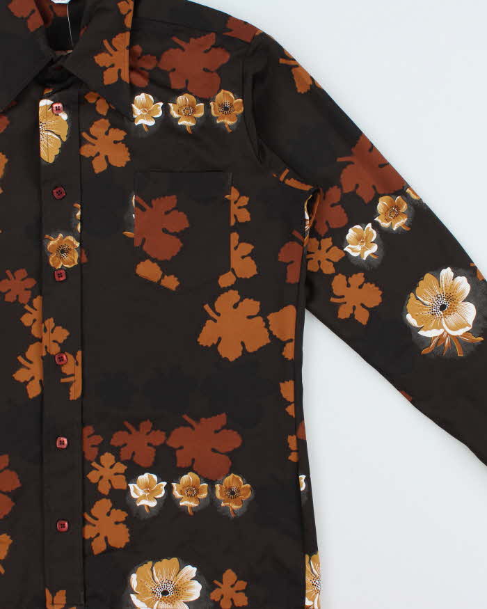 Vintage 1970s Briar House Satin Floral Long Sleeve Shirt - L