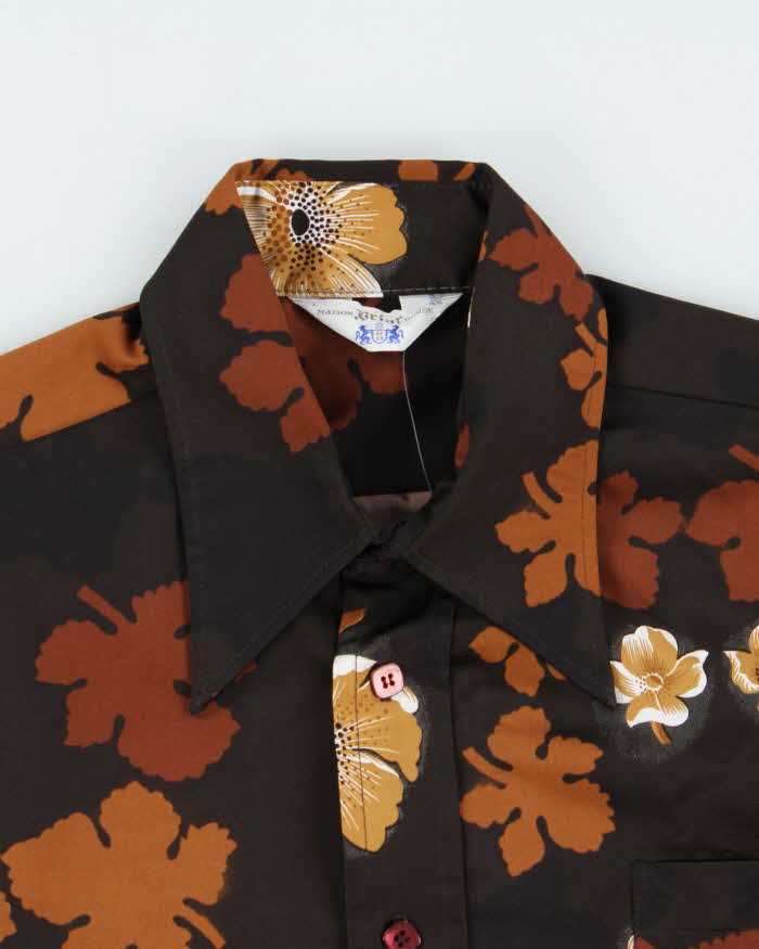 Vintage 1970s Briar House Satin Floral Long Sleeve Shirt - L