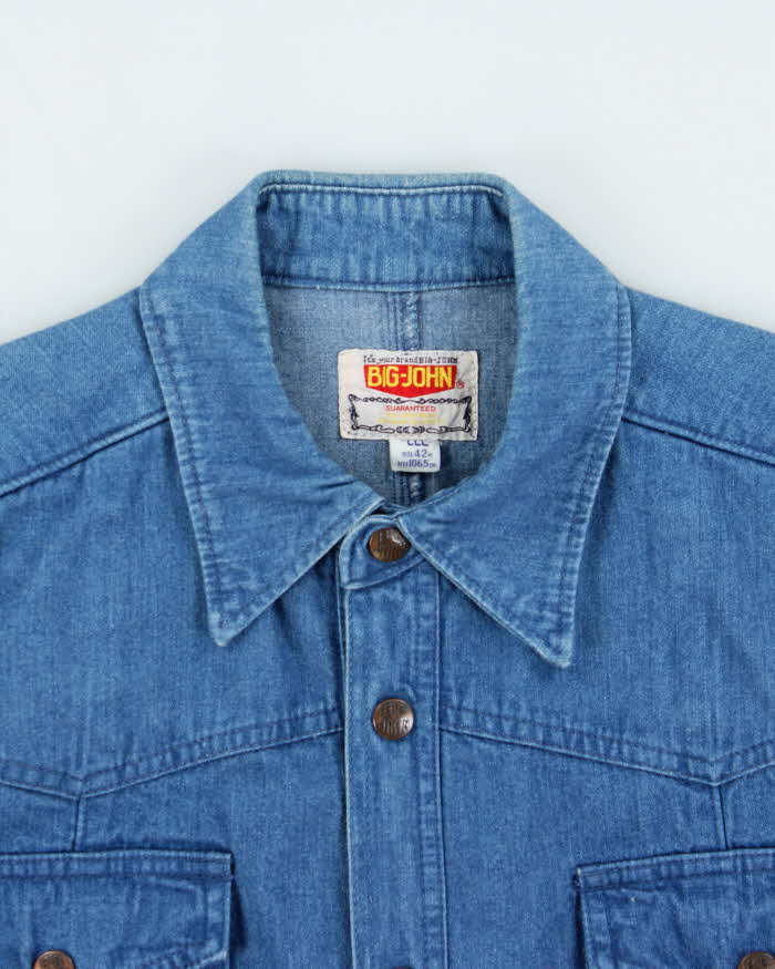 Vintage 1990s Big John Heavyweight Snap Button Japanese Denim Long Sleeve Shirt - L