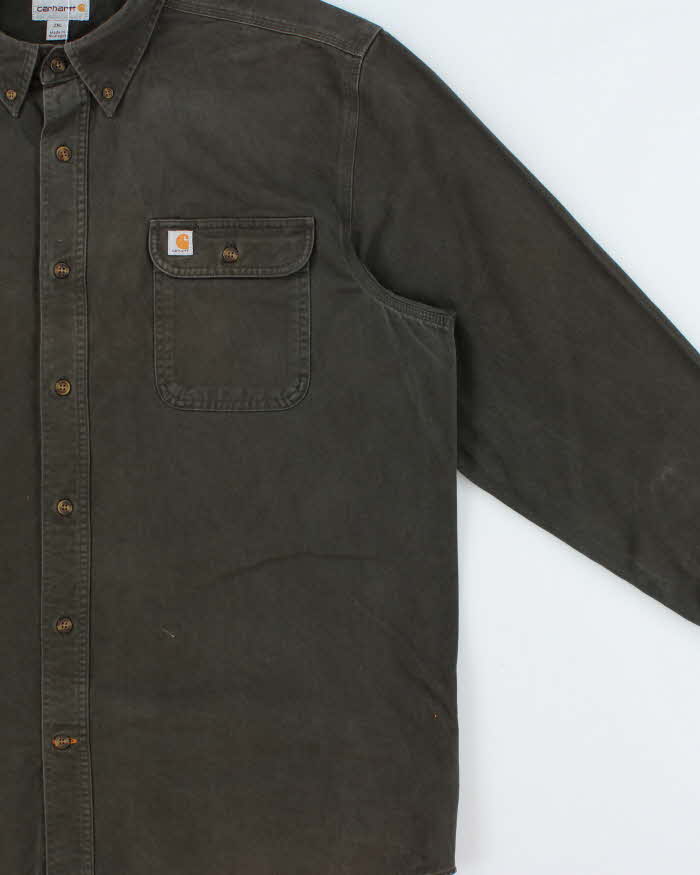 Vintage Carhartt Moss Heavyweight Original Fit Long Sleeve Workwear Shirt - XXL