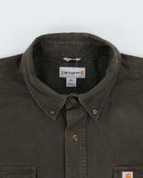 Vintage Carhartt Moss Heavyweight Original Fit Long Sleeve Workwear Shirt - XXL