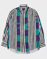 Vintage 1990s Wrangler Striped Long Sleeve X-Long Tail Long Sleeve Shirt - L