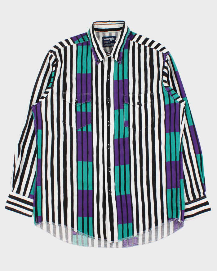 Vintage 1990s Wrangler Striped Long Sleeve X-Long Tail Long Sleeve Shirt - L