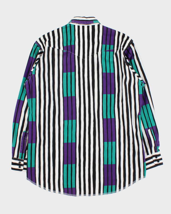 Vintage 1990s Wrangler Striped Long Sleeve X-Long Tail Long Sleeve Shirt - L
