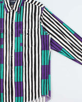 Vintage 1990s Wrangler Striped Long Sleeve X-Long Tail Long Sleeve Shirt - L