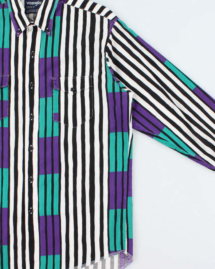 Vintage 1990s Wrangler Striped Long Sleeve X-Long Tail Long Sleeve Shirt - L