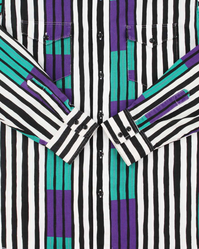 Vintage 1990s Wrangler Striped Long Sleeve X-Long Tail Long Sleeve Shirt - L