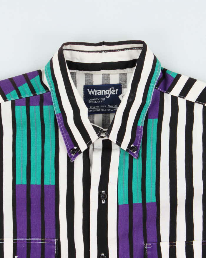Vintage 1990s Wrangler Striped Long Sleeve X-Long Tail Long Sleeve Shirt - L