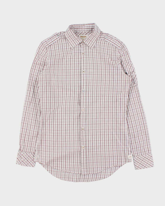 Vintage Y2K 00s Diesel Check Long Sleeve Epaulettes Shirt - S