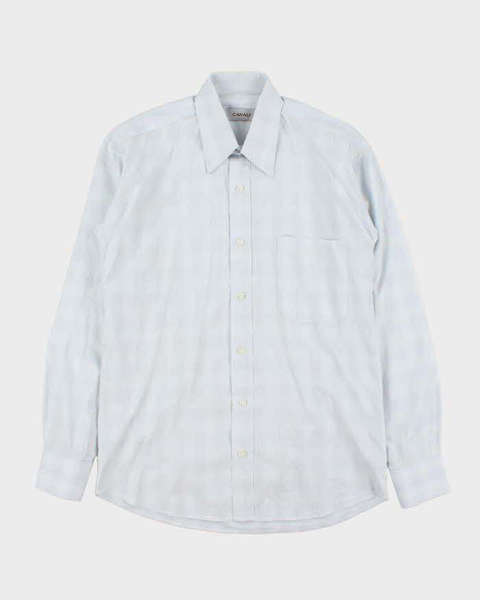 Vintage Y2K 00s Canali By Thomas Mason England Pale Blue Check Long Sleeve Smart Shirt - M