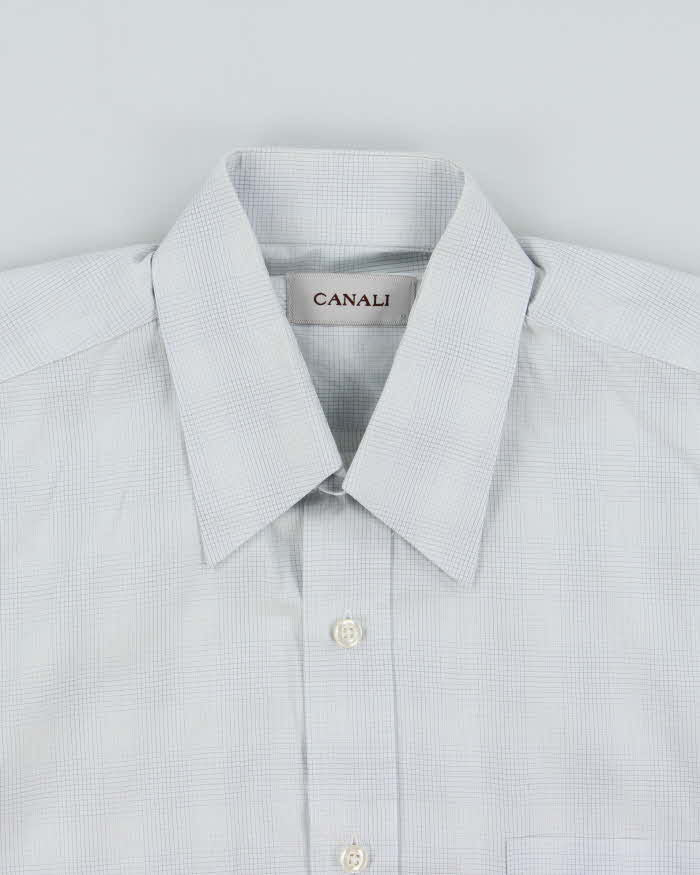 Vintage Y2K 00s Canali By Thomas Mason England Pale Blue Check Long Sleeve Smart Shirt - M