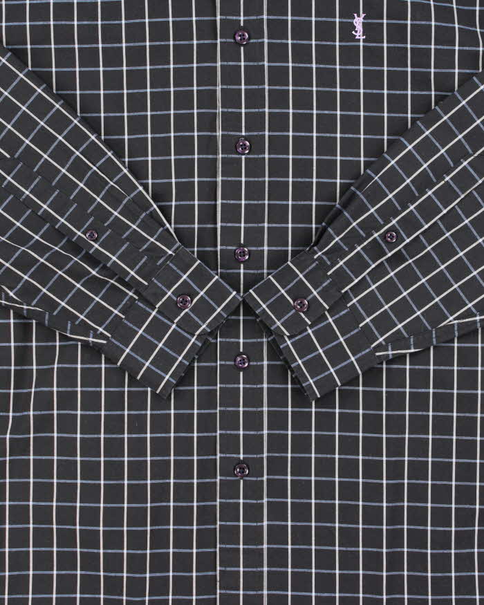 Vintage Y2K 00s Yves Saint Laurent Window Pane Check Long Sleeve Shirt - L