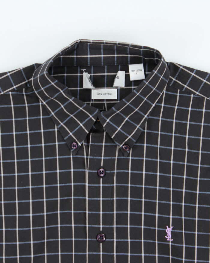 Vintage Y2K 00s Yves Saint Laurent Window Pane Check Long Sleeve Shirt - L