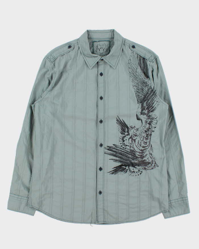 Vintage Y2K 00s Calvin Klein Striped Embroidered Graphic Long Sleeve Shirt - L