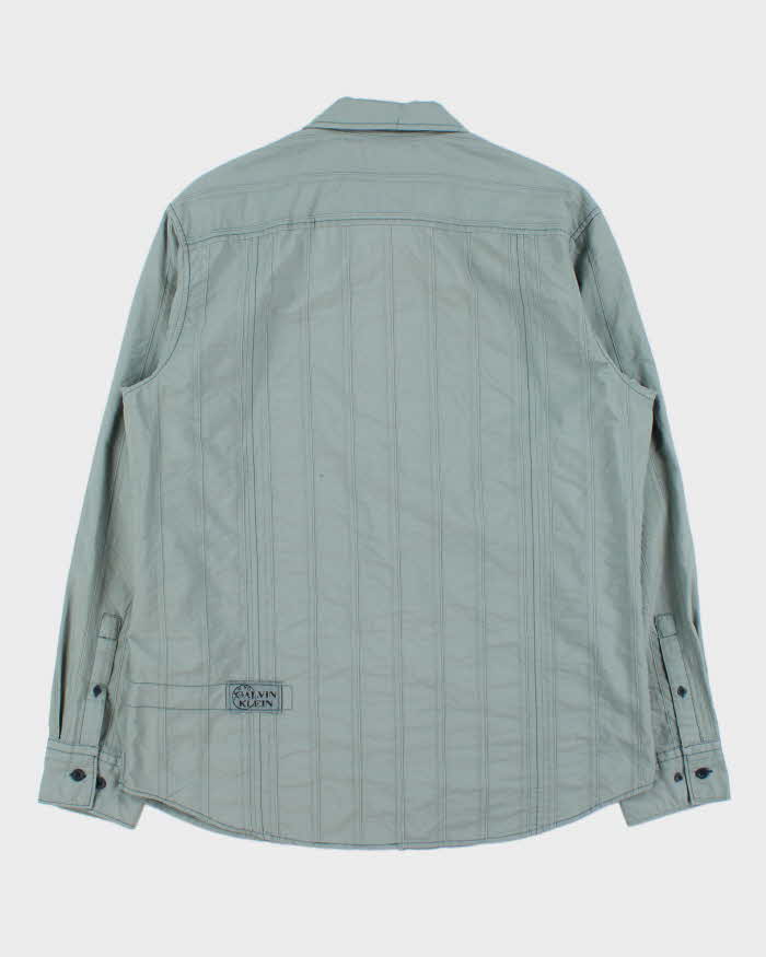 Vintage Y2K 00s Calvin Klein Striped Embroidered Graphic Long Sleeve Shirt - L