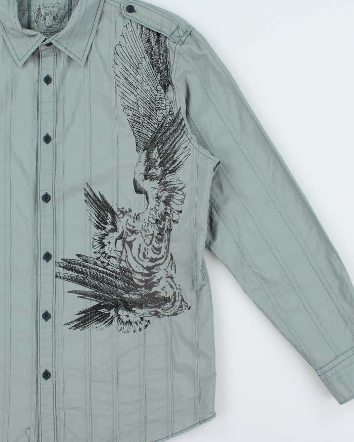 Vintage Y2K 00s Calvin Klein Striped Embroidered Graphic Long Sleeve Shirt - L