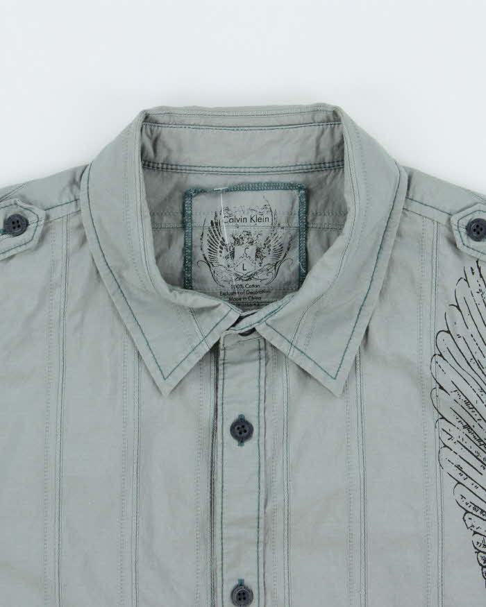 Vintage Y2K 00s Calvin Klein Striped Embroidered Graphic Long Sleeve Shirt - L