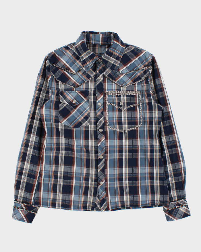 Vintage Y2K 00s RNT Jeans Embellished Plaid Snap Button Long Sleeve Western Shirt - XL
