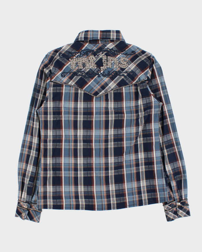 Vintage Y2K 00s RNT Jeans Embellished Plaid Snap Button Long Sleeve Western Shirt - XL
