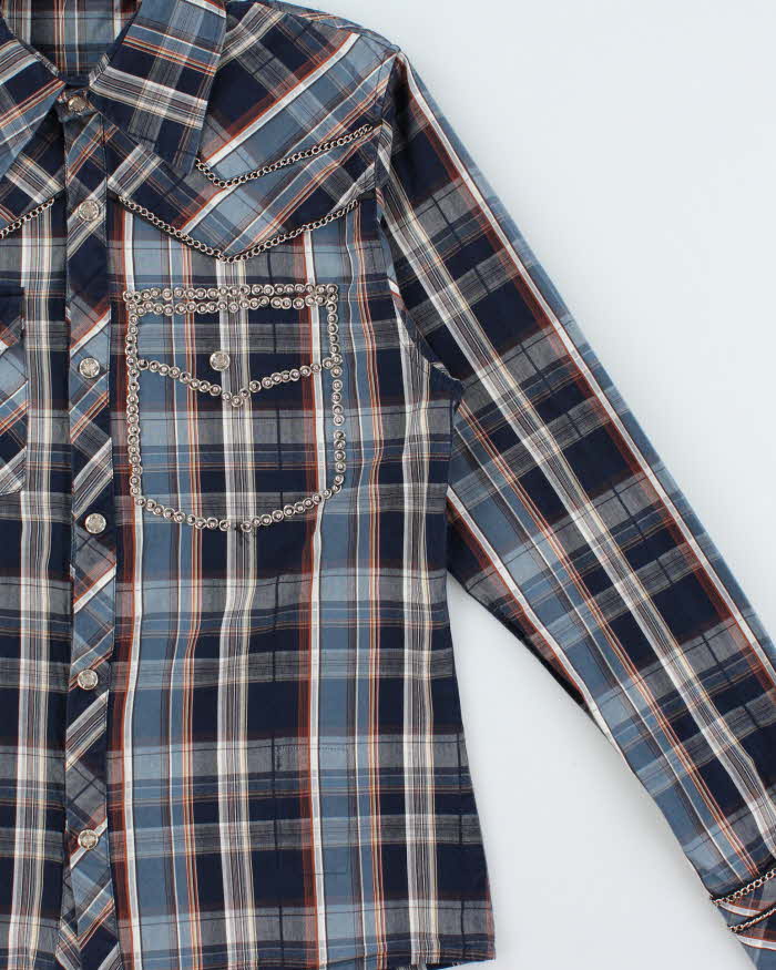 Vintage Y2K 00s RNT Jeans Embellished Plaid Snap Button Long Sleeve Western Shirt - XL
