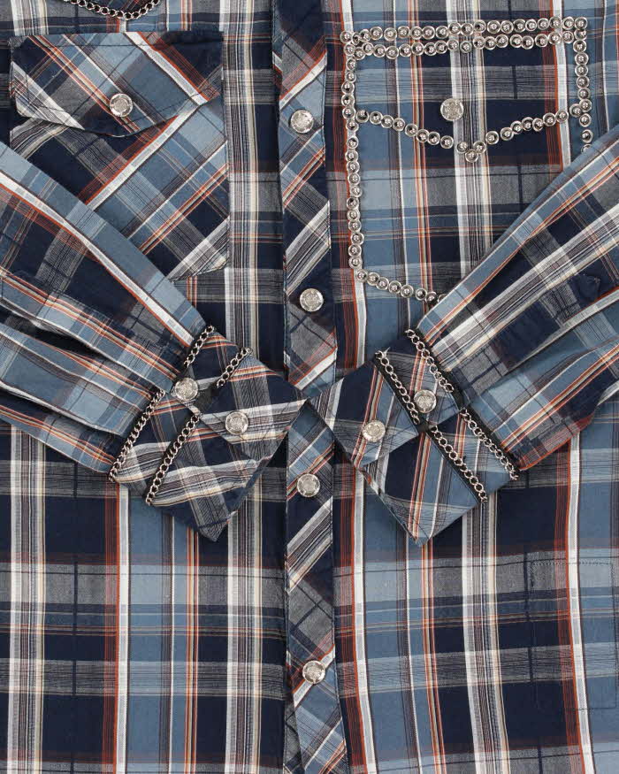 Vintage Y2K 00s RNT Jeans Embellished Plaid Snap Button Long Sleeve Western Shirt - XL