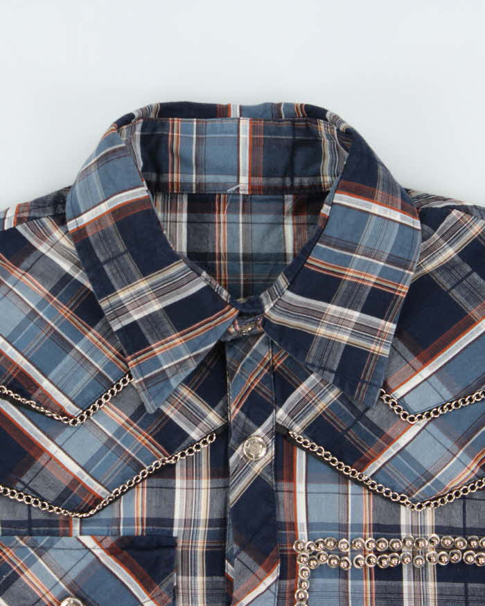 Vintage Y2K 00s RNT Jeans Embellished Plaid Snap Button Long Sleeve Western Shirt - XL