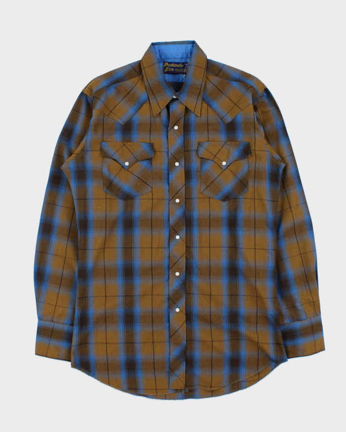 Vintage 1970s Panhandle Slim Perm Press Snap Button Long Sleeve Plaid Western Shirt - L