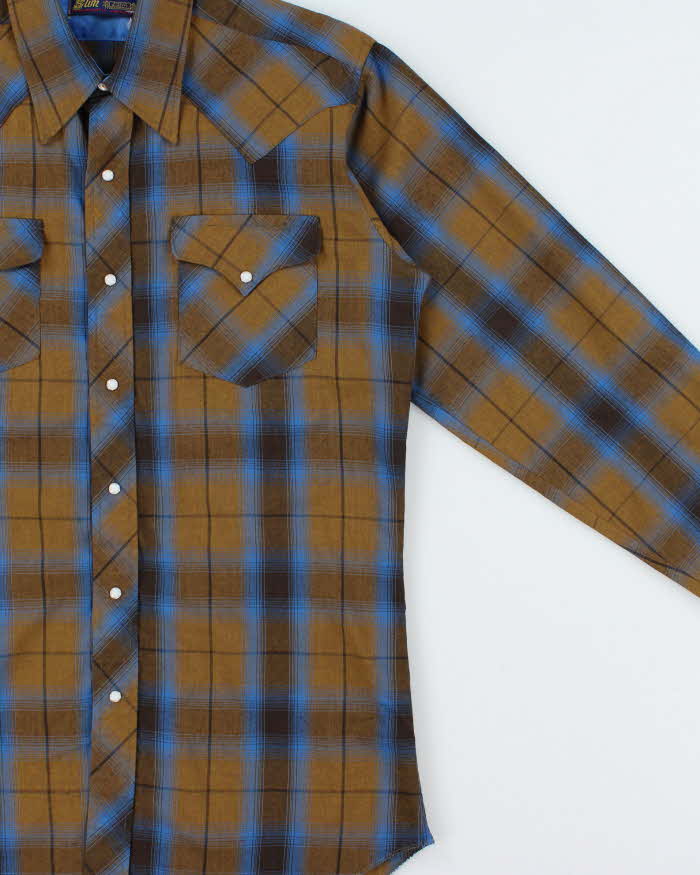 Vintage 1970s Panhandle Slim Perm Press Snap Button Long Sleeve Plaid Western Shirt - L