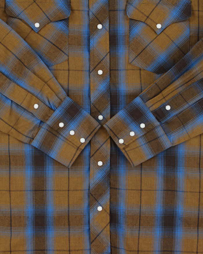 Vintage 1970s Panhandle Slim Perm Press Snap Button Long Sleeve Plaid Western Shirt - L