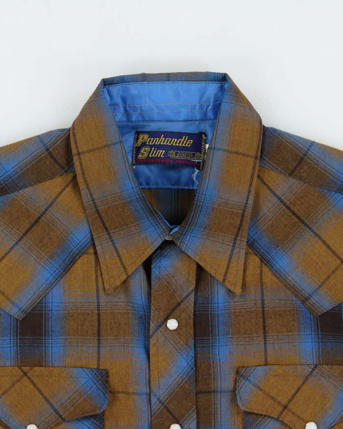 Vintage 1970s Panhandle Slim Perm Press Snap Button Long Sleeve Plaid Western Shirt - L
