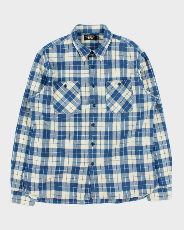 Vintage Ralph Lauren RRL Linen Cotton Blend Long Sleeve Plaid Shirt - XL