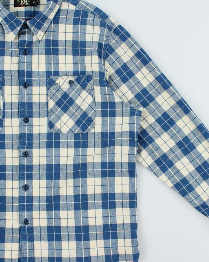 Vintage Ralph Lauren RRL Linen Cotton Blend Long Sleeve Plaid Shirt - XL