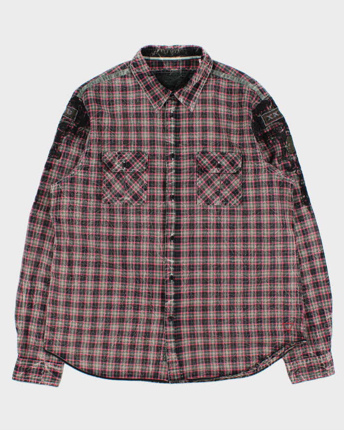 Vintage Y2K 00s Guess Embroidered Tartan Long Sleeve Shirt - XL
