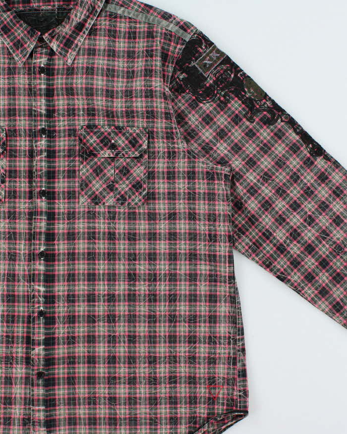 Vintage Y2K 00s Guess Embroidered Tartan Long Sleeve Shirt - XL